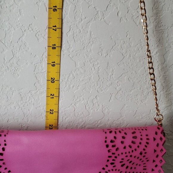 Yoki pink laser cut soft faux leather crossbody bag wristlet clutch - Picture 12 of 16